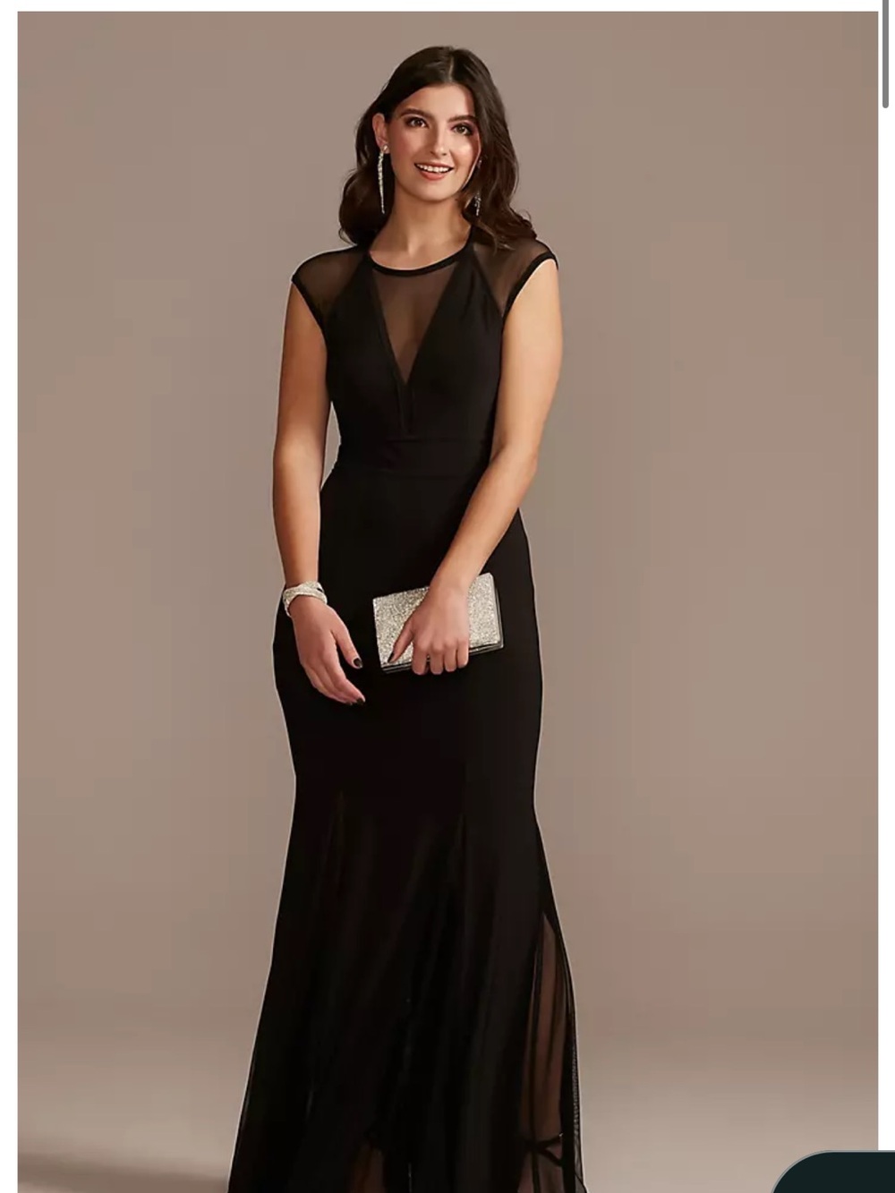 Elegant Black Sheer-Panel Evening Dress